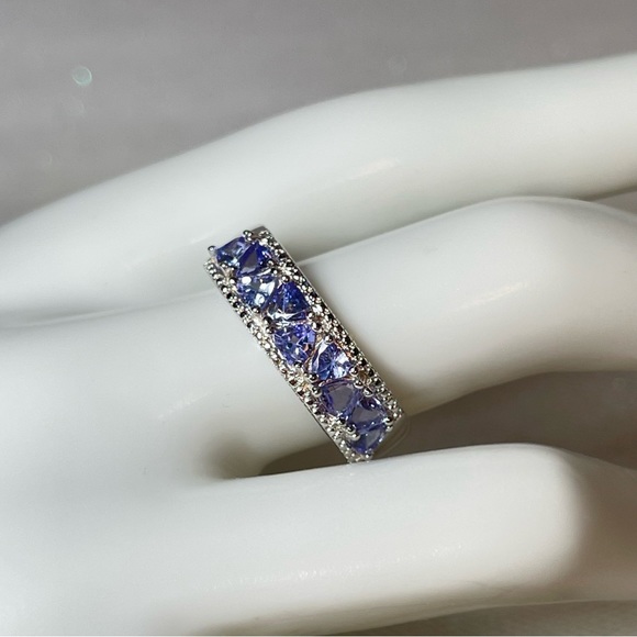 925 Silver Trillion Cut Tanzanite (December Birthstone) Ring Size 10 - Picture 3 of 16